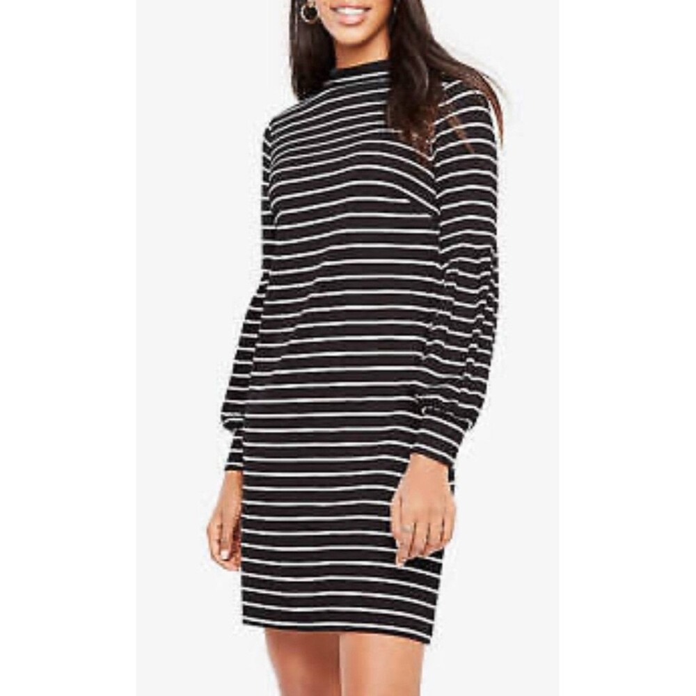 Ann Taylor Dress Black & White Striped Long Sleeve  NWT small